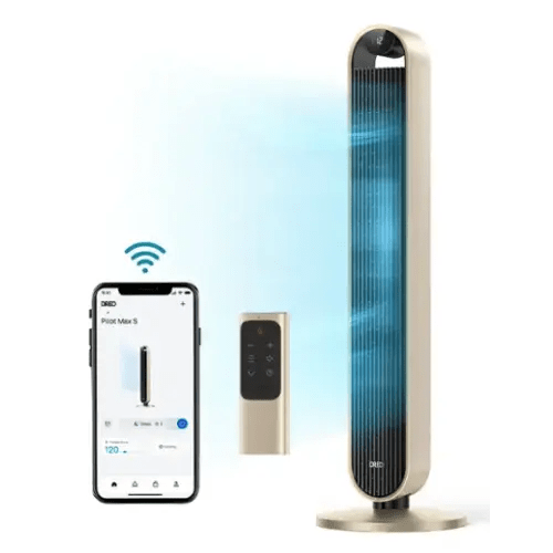 Dreo - 120°Oscillating Bladeless Fan for Bedroom, 25dB Quiet DC Motor, Standing Fan with Remote, 12 Hyper Wind Speeds - Gold