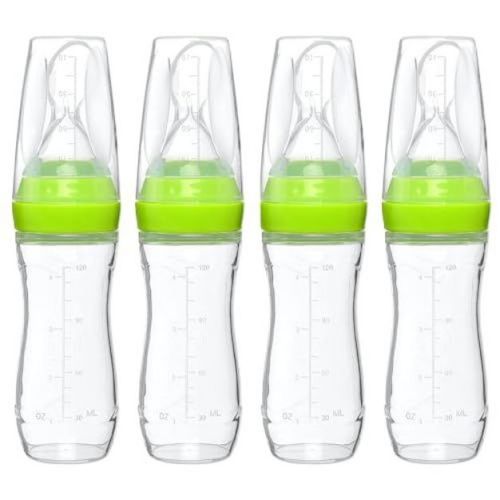 Goji Baby Baby Food Dispensing Spoon – Silicone Baby Food Dispenser For 4+ Months – Straining Baby Squeeze Spoon (green, 4 Pack)