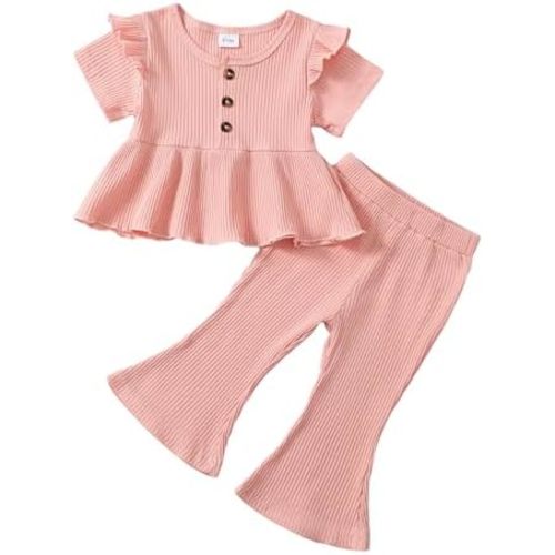 Baby Girl Clothes Toddler Girl Cotton Outfit Rib Long Sleeve Shirt Top Solid Pants Infant Girls Set