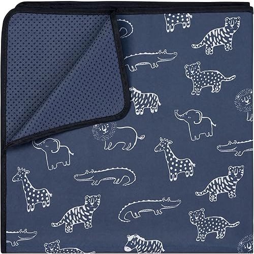 Blissful Diary Baby Splat Mat for Under High Chair, 50.4 x 50.4 Inch Wipeable Splash Mat, Waterproof and Washable, Anti-Slip Floor Protector, Safari Animals