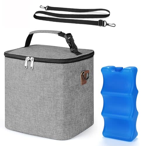 Accmor Breastmilk Cooler Bag with Ice Pack, Baby Bottle Cooler Bags, Insulated Bottle Cooler Tote Bags On The Go, Fits 6 Large 9oz Bottles, for Nursing Mom Daycare Travel, Grey