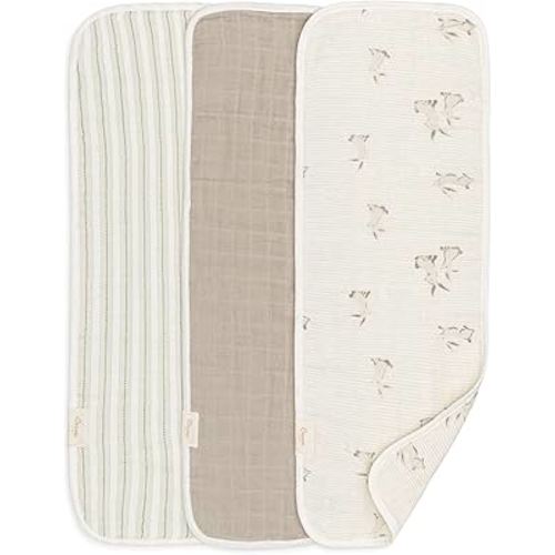 Crane Baby Organic Muslin Baby Burp Cloths, 3-Pack, 100% GOTS Organic Cotton, Absorbent, Lightweight, Machine Washable, Bunny