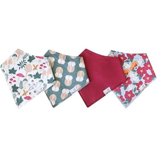 Copper Pearl 4 Pack Soft Cotton Baby Bibs for Drooling and Teething, Absorbent Drool Bibs for Baby Girl and Boy, Adjustable to Fit Newborns to Toddlers, Tons of Styles (Ivy)