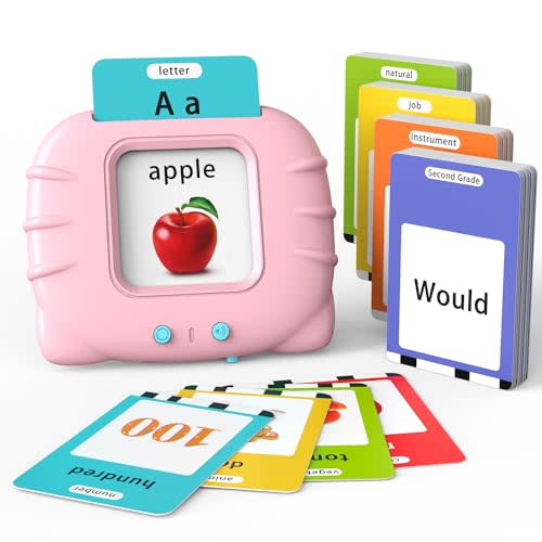 Lapare Audible Flash Cards Toys for Toddlers 2 3 4 5 6, Learn ABC Letters, Numbers 0-100,Phrases,Objects, Adjectives, and More Dolch Sight Words, 280 Cards with 560 Words/Phrases (Pink)