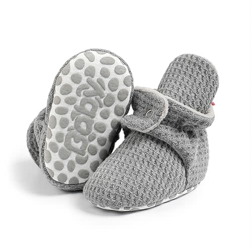 HsdsBebe Unisex Newborn Baby Cotton Booties Non-Slip Sole for Toddler Boys Girls Infant Winter Warm Fleece Cozy Socks Shoes
