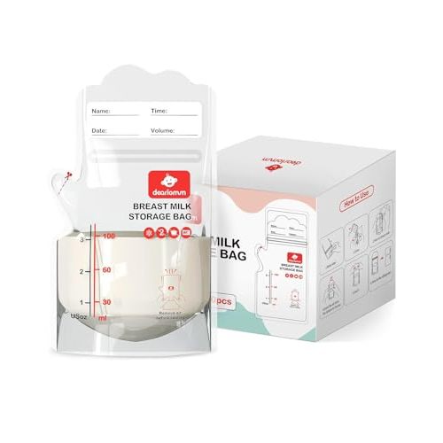 dearlomum BPA-Free Breastmilk Storage Bags - 200 Pcs, 3 Ounce, Self-Standing with Pour Spout, Space-Saving Flat Profile, Ideal for Convenient Breastfeeding and Milk Storage, dearlomum BPA-Free Breastm