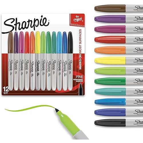 Sharpie Permanent Markers Quick Drying And Fade Resistant Fine Tip Marker Set For Wood Plastic Paper Metal And More Drawing Coloring And Poster Marker Assorted Colors 12 Count