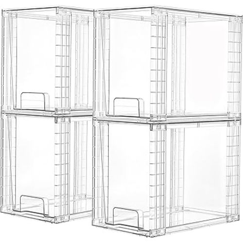 Vtopmart 4 Pack Clear Stackable Storage Drawers,9.7" High Plastic Organizers Bins for Skincare, Bathroom Supplies,Ideal for Cabinet,Undersink,Vanity,Kitchen,Pantry Organization