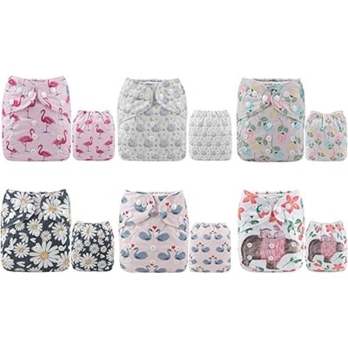 ALVABABY 6 Pack Cloth Diaper with 12 Inserts One Size Adjustable Washable Reusable Diaper Cover for Baby Girls and Boys