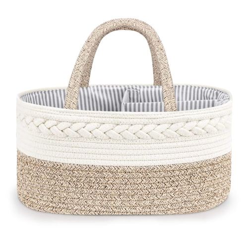 Maliton Baby Diaper Caddy Organizer, X-Large Cotton Rope, Rustic Style, Portable, 3 Compartments, A-Brown