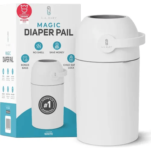 Magic Diaper Pail - Patented 100% Odor-Free System with Child-Safe Lock - Award-Winning Design - No Refills Required - Works with Regular Trash Bags - White