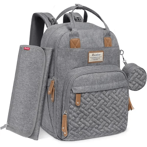 RUVALINO Diaper Bag Backpack - All-in-One Travel Backpack for Girl, Baby Bag for Moms, Multifunction Waterproof Backpack with Changing Pad, Stroller Strap, Pacifier Case - Baby Shower Gifts - Gray