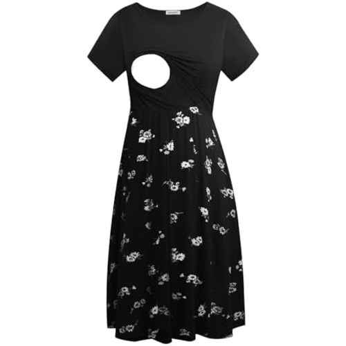 Smallshow Women's Short Sleeve Patchwork Nursing Dresses for Breastfeeding