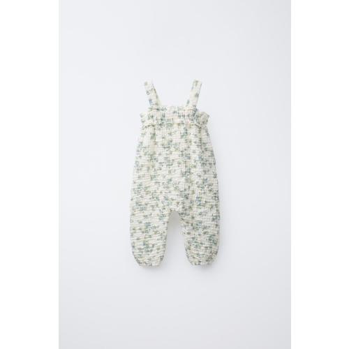 LONG TEXTURED FLORAL OVERALLS - Ecru / Blue | ZARA United States