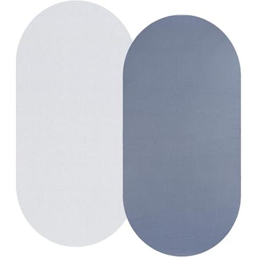 Bassinet Sheet Set 2 Pack Snug Fitted Cradle Fitted Sheets, Stretchy Ultra Soft, for Oval Rectangle Hourglass Bassinet Mattress, Unisex Boy Girl, White & Grey