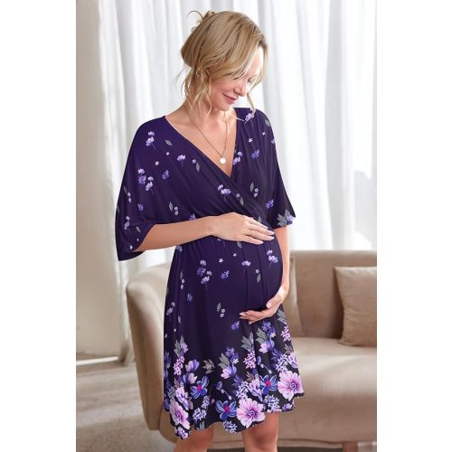 Ekouaer 3 in 1 Labor/Delivery/Hospital Gown Maternity Dress Nursing Nightgown Sleepwear for Breastfeeding