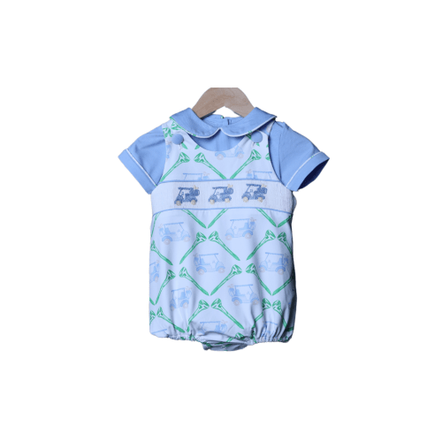 Smocked Golf Cart Blue Bubble and Shirt