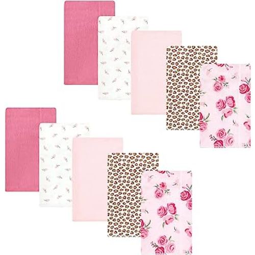 Hudson Baby Unisex Baby Cotton Flannel Burp Cloths, Blush Rose, One Size