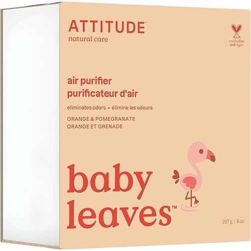 ATTITUDE Baby Air Purifier, Made in Canda, Activated Carbon Freshener, Odor Remover, Plant and Mineral-Based, Vegan, Orange and Pomegranate, 227 grams
