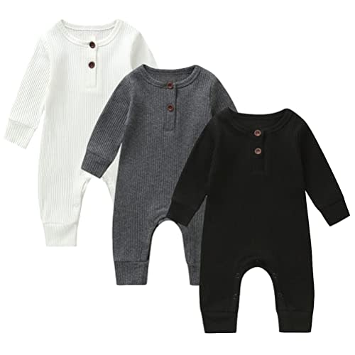 Bafeicao Baby Boy Girl 2/3 Pack Solid Romper Ribbed Short/Long Sleeve Bodysuit Jumpsuit Infant Knitted Outfits Clothes