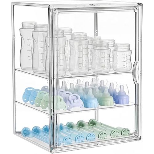 Baby Bottle Organizer for Countertop, X-Large Clear Bottle Storage Organizer, Baby Bottle Storage Organizer for Bottles, Nipples, Pump Parts & Food Jars, Nursery Cabinet, Kitchen Pantry