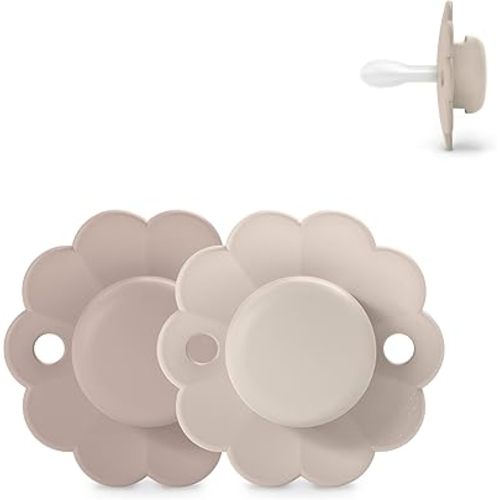 Suavinex Wonder Baby Pacifier, SX Pro Silicone Nipple, Reversible, Non Irritating Shield Design, 2 Pk Pacifiers 0-6 Months, Made in Europe, Mauve/Chalk