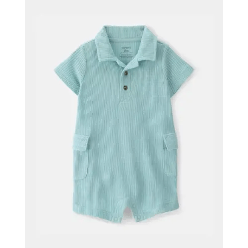 Baby Boy Waffle-Knit Polo Romper - Turquoise | Carter's, 12M
