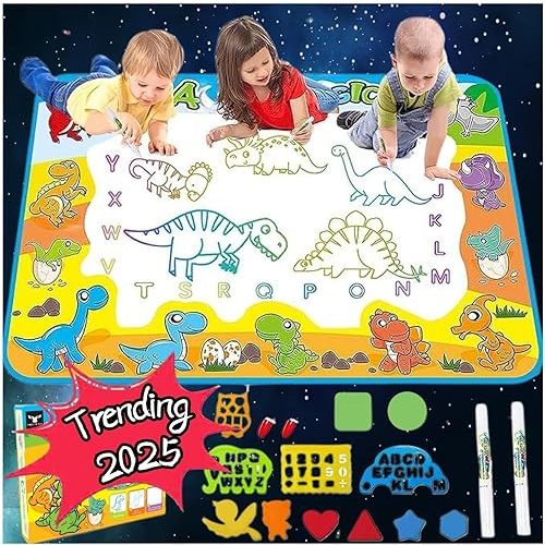 2025 Trending 1-4 Year Old Toddlers Painting Toy Water Doodle Mat for Girls and Boys Dinosaur Coloring Pad for Kids Age 1 2 3 4 Magic Drawing Board Educational Christmas Birthday Gifts for Education
