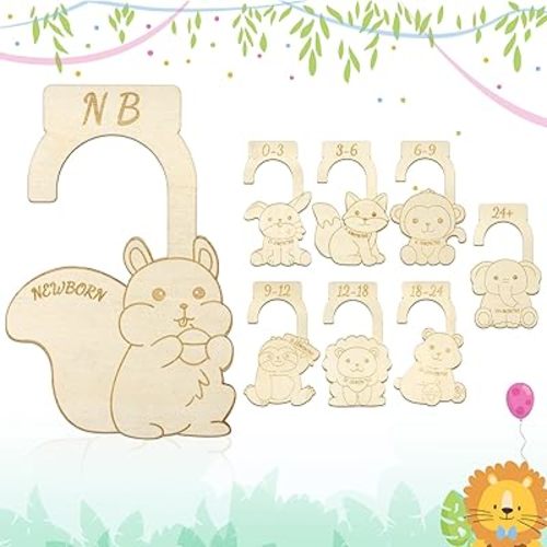 Wooden Baby Closet Divider for Clothes Organizer, 8 Pcs Double-Sided Cute Animal Baby Clothes Organizer, Nursery Baby Furniture Room Decor (0-24+ Months)
