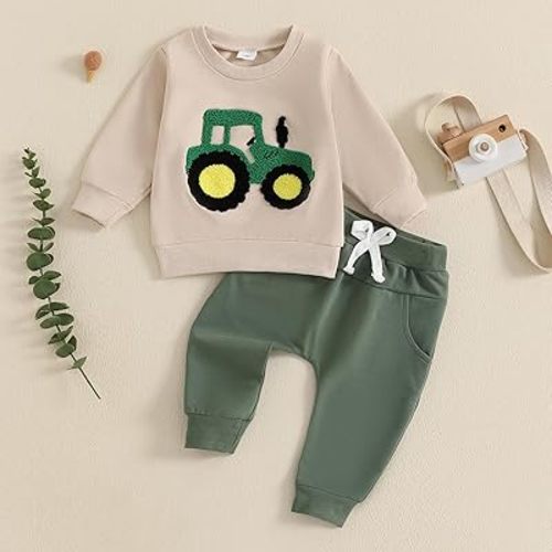 Amazon.com: FYBITBO Infant Toddler Baby Boys Fall Clothes Long Sleeve Shirts Tops and Pants Farm Tractor Outfits Winter Clothing Sets (Fuzzy Tractor-Apricot, 12-18 Months): Clothing, Shoes & Jewelry
