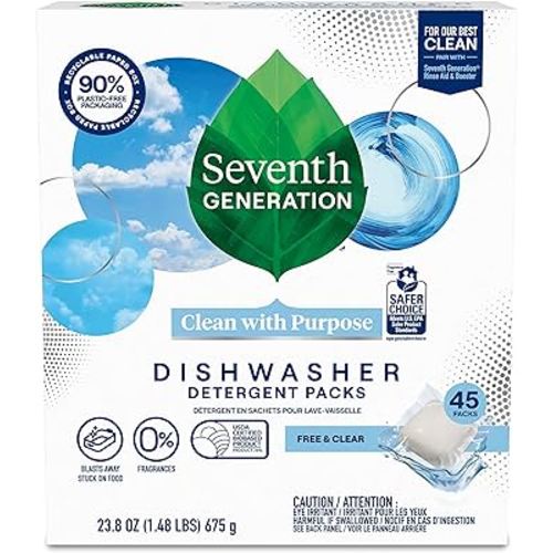 Seventh Generation Dishwasher Detergent Packs Free & Clear for sparkling dishes Dishwasher tabs 45 count