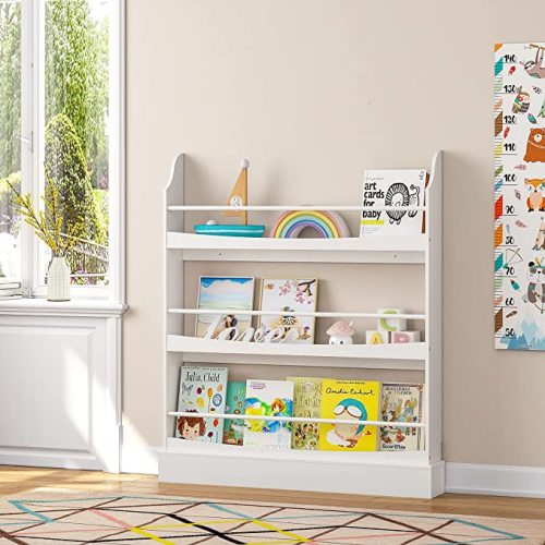 UTEX Kids Bookshelf,3 Tiers Children's Bookcases and Storage, Kids Bookcase Rack Wall for Bedroom,Study Living Room,White - 3 shelves