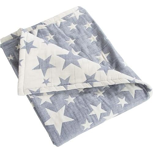 NTBAY 3 Layer Toddler Blanket, Muslin Cotton Jacquard Bed Blankets, Lightweight Thermal Baby Blanket, Super Soft and Warm Crib Blanket for All Seasons, Decoration Gift, 30"x40", Blue