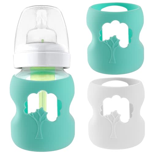 LuQiBabe (2-Pack, 5 oz) Silicone Baby Bottle Sleeves Compatible with Dr. Brown's Natural Glass Baby Bottles Dishwasher-Safe Anti-Colic Baby Bottle Covers for Dr. Brown Wide-Neck Glass Baby Bottles