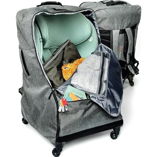Car Seat Travel Bag With Wheels - 3 In 1 Padded Carseat Carrier Backpack With Extra Storage To Cover All Your Toddler Airplane Travel Essentials - Baby Car Seat Bags For Air Travel