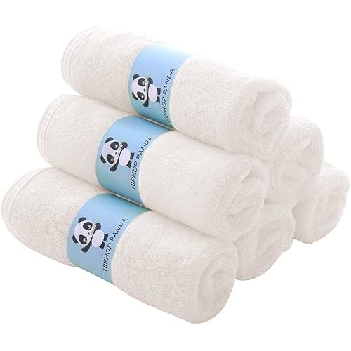 HIPHOP PANDA Baby Washcloths, Rayon Made from Bamboo - 2 Layer Ultra Soft Absorbent Newborn Bath Face Towel - Reusable Baby Wipes for Delicate Skin - Ivory, 6 Pack