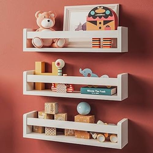 NATURE SUPPLIES Set of 3 White Floating Shelves for Wall, Kids Bookshelf for Bedroom, Book Shelf for Kids Rooms, Nursery Book Shelves, Nursery Shelves for Wall