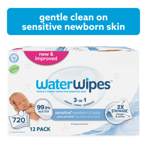 WaterWipes Original Baby Wipes, 99.9% Water Based, Fragrance-Free, for Sensitive Skin, 12 Packs (720 Wipes)