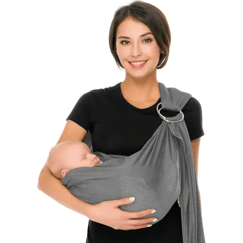 CUBY Water Baby Sling Carrier Lightweight Breathable Mesh Baby Ring Slings, Adjustable Quick-Drying Ring Sling Baby Carrier for Newborn Kids Toddlers Summer Swimming Pool Beach(Light Gray)