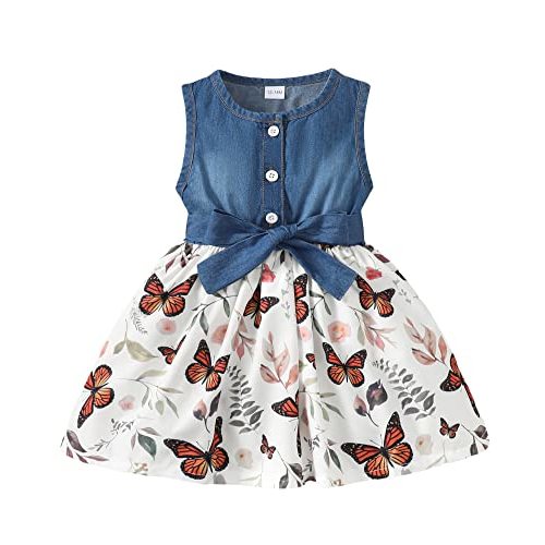 Saeaby Baby Girl Dress Toddler Girl Summer Clothes Infant Sleeveless Dress Denim Flower Sundress Cute Dresses for Girl