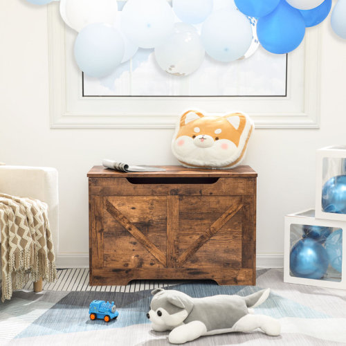 Cadesha Kids Toy Box Wooden Storage Chest With Safety Hinge
