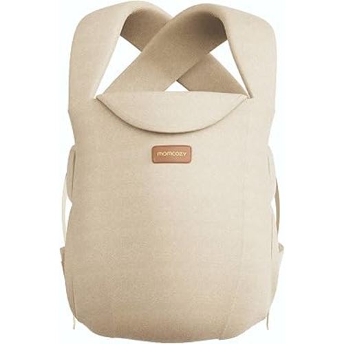 Momcozy Newborn Carrier WeeSnug- Lightweight and Cozy Comfort for 7-25 lbs, Ergonomic Cross-Back Support, Effortless to Put On, Hands-Free Baby Carrier with Lumbar Support, Khaki