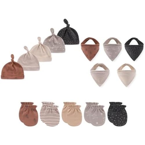 15 Pack Unisex New Born Boy Girls Hats Mittens Sets Cotton Soft Infant Accessory 0-6 Months Baby Essentials