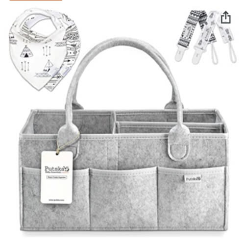 Putska Baby Diaper Caddy Organizer Nursery Basket Set - A Baby basket gift registry for baby shower list. This is a baby must haves essentials. Neutral baby stuff for newborn boy nursery decor or girl - A Diaper Caddy set