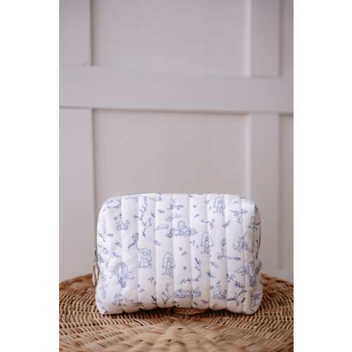 Baby Essentials Pouch – Blue Toile de Jouy | Quilted Diaper Bag Organizer | Toiletry Bag | Baby Shower Gift | Travel Zipper Pouch