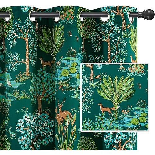 DriftAway Animal Forest Curtains for Bedroom 84 Inch Room Darkening Unlined Tropical Jungle Thermal Window Drapes Watercolor Woodland Tree Pattern Grommet 2 Panels