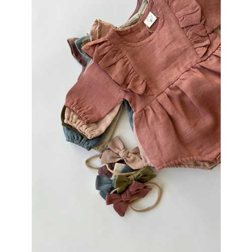 Gabriella Longsleeve Romper with Bow – Olive and Cradle