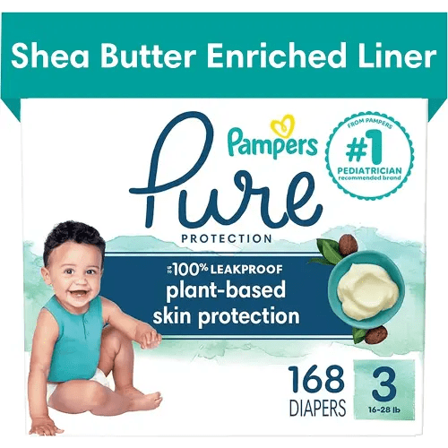 Pampers Pure Protection Diapers - Size 3, One Month Supply (168 Count), Hypoallergenic Premium Disposable Baby Diapers