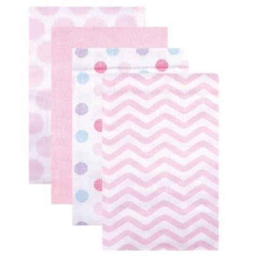Luvable Friends Baby Girl Cotton Poly Flannel Receiving Blankets, Pink Dots Chevron 4-Pack, One Size