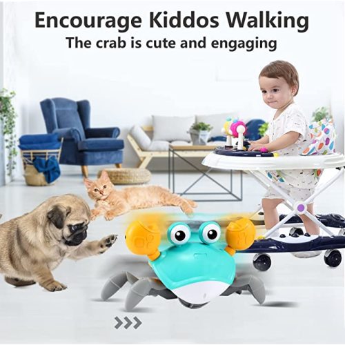 Crawling Crab Baby Toy - Infant Tummy Time Toys 3 4 5 6 7 8 9 10 11 12 Babies Boy 3-6 6-12 Learning Crawl 9-12 12-18 Walking Toddler 36 Months Old Music Development 1st Birthday Gifts - Green